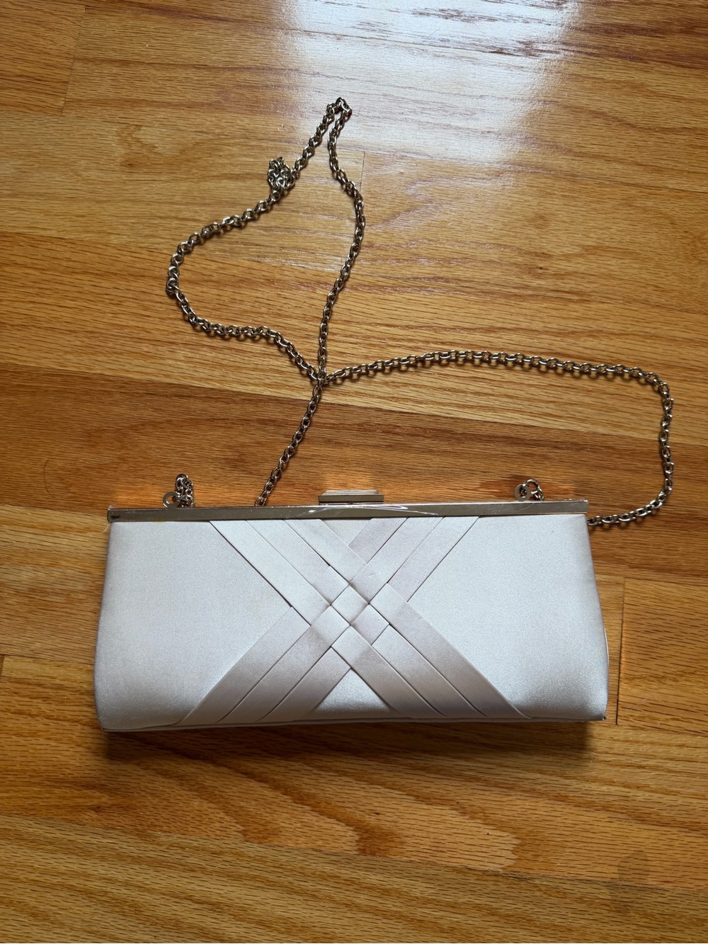 INC International Concepts Ivory Satin Clutch with Chain Strap